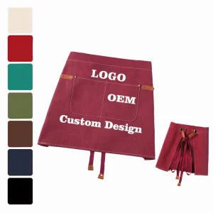 Waterproof Printed Logo Waist Canvas Apron for Kitchen Restaurant Coffee Shop Home Cooking Adjustable Multiple Pockets