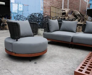 Waterproof Teak Wood Outdoor Sectional Sofa with Cushions for Patio, Garden, Villa, and Hotel