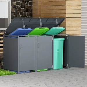 Waterproof Triple Waste Bins Storage Shed Corrosion Resistant Metal Garbage Can Covers for Wheelie Bins and Garbage Bin Shelter