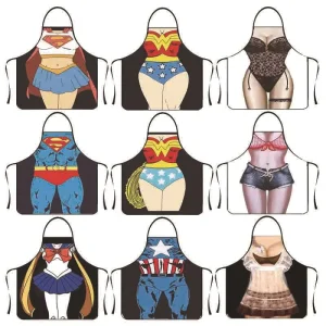 Waterproof Women Men Adult Creative Baking Party Cartoon Character Cooking Grill Kitchen Sexy Funny Printed Apron