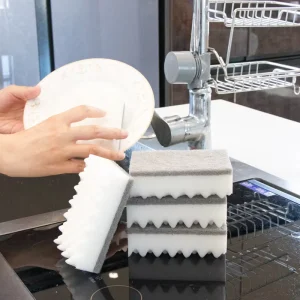 Waves Shaped White Dish Washing Scouring Pads Water Absorption Sponge for Kitchen Cleaning