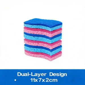 Wavy Ergonomic Design Cellulose Sponge Eco Friendly Biodegradable Wood Pulp Dishwashing Scrubber Pad