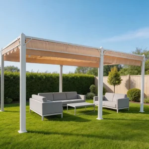 Weather-Resistant Retractable Canopy Pergola with Aluminum Frame for Patio