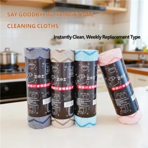 Weekly Disposable Polyester Knitted Microfiber Kitchen Cleaning Cloth Roll Absorbent Non-stick Oil Jacquard Dish Rag Hand