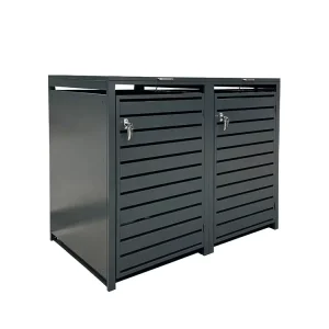 Wheelie Bin Storage Box Galvanized Steel Lockable Enclosure for 2 Outdoor Trash Cans Neat Animal Proof Garden Bin Shed