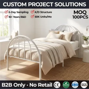 White Arched Metal Platform Bed Frame Minimalist Single Bed for Guest Room Dormitory