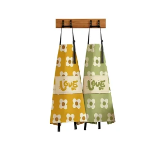 White Background Daisy Pocket Apron Home Catering Service Anti-Fouling Polyester Neck Adjustable Cartoon Style