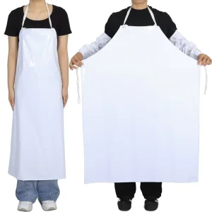 White Large Size PVC Waterproof Apron Unisex Heavy Duty Oil Resistant for Butcher Seafood Food Processing Industry