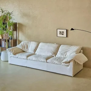 White Linen Fabric Sofa for Three, Four, or Five People