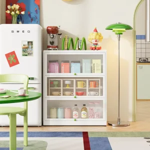 White Metal Cutlery Cabinet Side Table with Storage for Living Room