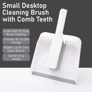 White Mini Broom and Dustpan Set Dustpan with Comb Teeth Handheld Dustpan and Brush Set for Office