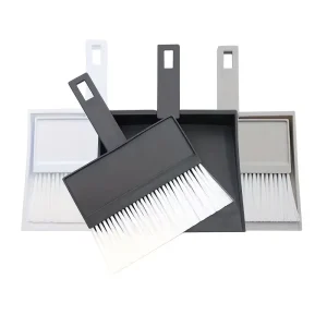 White Mini Desktop Broom & Duster Set with PP/Nylon Brush and Dustpan for Household Cleaning