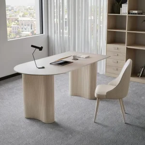 White Nordic Office Desk Cream Style Slate Computer Desk Wooden Panel for Small Apartment Study