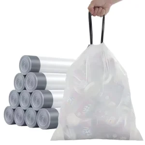 White PE Heavy Duty Drawstring Trash Bag Reusable Disposable Household Kitchen Storage Plastic Garbage Bag for Package Use