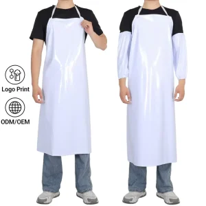 White PVC Adjustable Waterproof Apron Oil & Acid Alkali Resistant Wash Free Polyvinyl Apron for Kitchen Food Service
