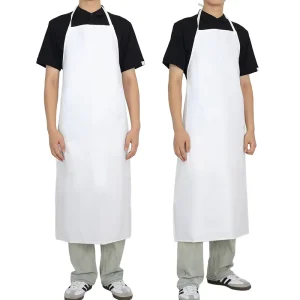 White PVC Waterproof Apron Oil & Acid Alkali Resistant Neck Hanging for Food Catering Hotel Pet Grooming & Meat Processing