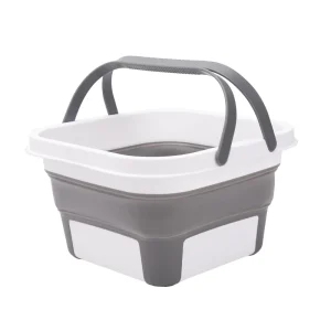 White Square Collapsible Plastic Bucket with Handle for House Cleaning Space Saving Outdoor Multiuse Foldable Water Pail