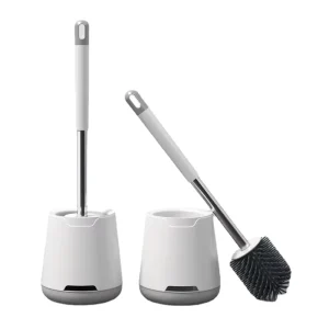 White TPR Bathroom Cleaning Brush Set with Soft Silicone Bristles Hanging Toilet Bowl Brush and Holder