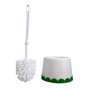 White Toilet Brush with Holder Set Long Handle Dense Bristles for Thorough Cleaning