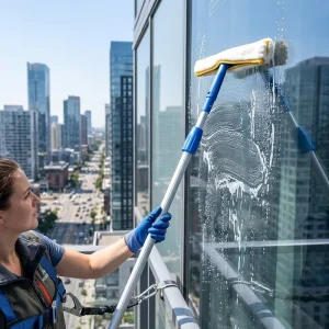 Window Cleaner Telescope Window Shower Squeegee with Microfiber Cleaner Sponge Plastic Handle