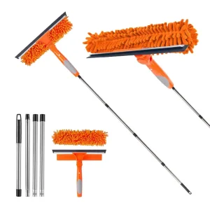Window Cleaner Tool with Telescopic Pole Window Washing Kit with Rotatable Bendable Head