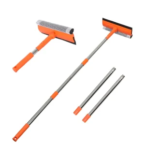 Window Squeegee 2 in 1 with Long Stainless Steel Handle Sponge for Car Windows and Glass