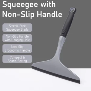 Window Squeegee with Rubber Blade for Glass and Mirror Cleaning Black Silver Series