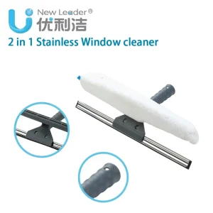 Window Squeegee with Scrubber 2-in-1 Stainless Steel Frame Rubber Blade 30cm Window Cleaner for Home Commercial