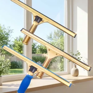Window Squeegee with Silicone Blade Connectable Telescopic Handle Glass Cleaning Copper Scraper