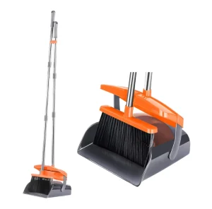 Windproof Broom and Dustpan Set with Lid for Home Indoor Dust Pan with Combo 3 Foot Long Stainless Steel Extendable Pole