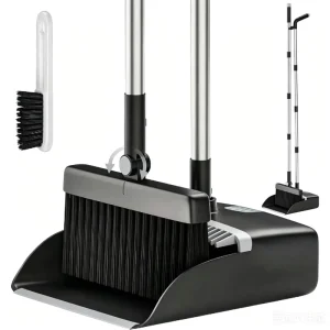 Windproof Hair free Foldable Stainless Steel Long handled Broom and Dustpan Set