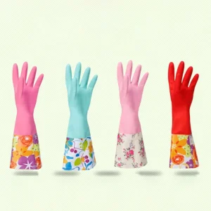 Winter Keeping Warm Latex Household Gloves Washing Clothes Thickened Colored Printing Waterproof Clean Long Protection Gloves