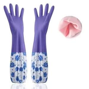 Winter Plush Gloves for Kitchen Use Lengthened Thickened PVC Sleeves Non Slip Household Gloves for Dishwashing Laundry Light