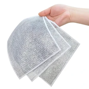 Wire Dishwashing Rags Safe for Non-Stick Cookware Scrubs Cleans Dishes Double-Layer Household Kitchen Cleaning Cloth
