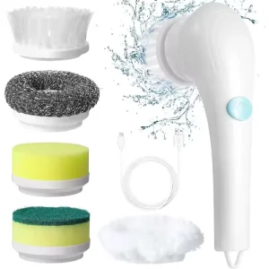 Wireless Electric Cleaning Brush With 5 Replaceable Brush Heads Housework Kitchen Dishwashing Brush Bathtub Tile Spin Cleaning