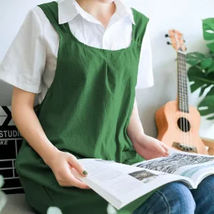 Women Cotton Linen Cross Back Apron Japanese Housework Baking Wrap Korean Florist Dress Solid Color Garden Kitchen Apron