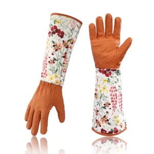 Women Long Sleeve Gardening Gloves Thorn Proof Rose Pruning Gloves with Floral Print Sleeves