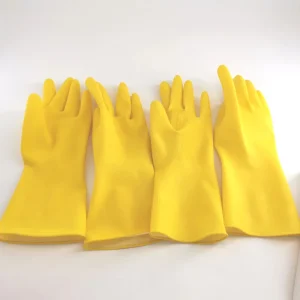 Women’s 45g Yellow Colorful Flock Lined Dishwashing Rubber Gloves 30cm Latex Safety Gloves Medium Thickness for Household Gloves