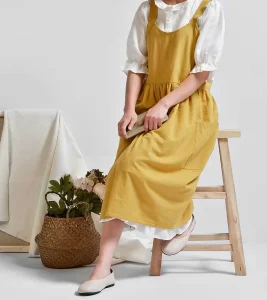 Women’s Cotton Linen Sleeveless Apron Custom LOGO Adjustable Cross Back with Pockets Cool Waist Coverage