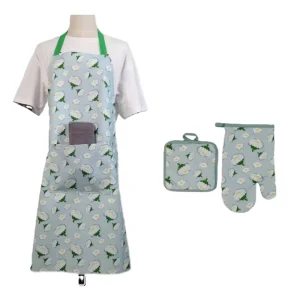 Women’s Cotton Oven Mitts and Pot Holder Set Sleeveless Waist Kitchen Apron for Kitchen Use