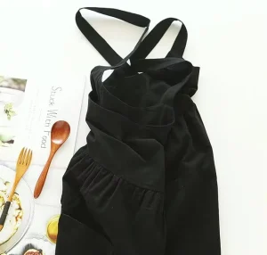 Women’s Linen Cotton Apron Adjustable Soft Kitchen Cooking Apron with Pockets Elegant Ladies Housework Baking Apron