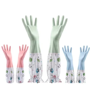 Women’s Thickened Winter Fleece-Lined PVC Long Waterproof Solid Color Kitchen Washing Dish Clothes Cleaning Gloves