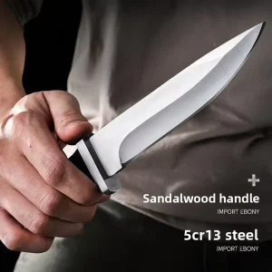 Wood Handle Outdoor Tactical Survival Knife with Leather Sheath