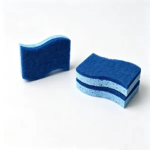 Wood Pulp Cleaning Sponge Soft Absorbent Foam on One Side Durable Scouring Pad on the Other for Versatility