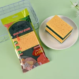 Wood Pulp Polyurethane Kitchen Sponge Scrubber 11x7x2cm 3Pcs Per Pack