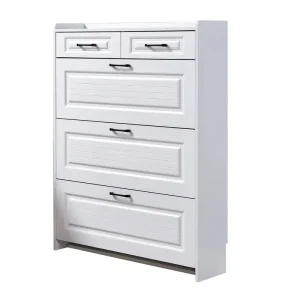 Wood Shoe Rack Cabinet with 3 Shelves Freestanding Entryway Storage for 20-23 Pairs