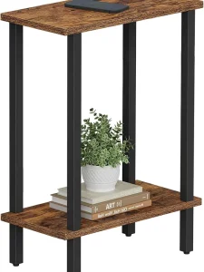 Wood Storage Side Table Narrow End Table Slim Nightstand for Bedroom and Living Room