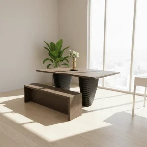 Wooden Dining Table and Chair Set with Metal Base