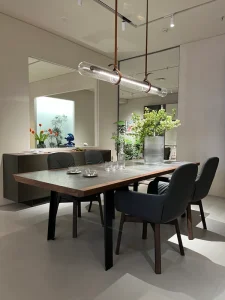 Wooden Furniture for Home Modern Table with Walnut Solid Wood and Black Metal Base for Dining Room and Any Other Spaces
