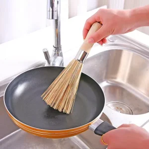 Wooden Handle Bamboo Brush Portable Kitchen Tool for Cleaning Pots and Dishes